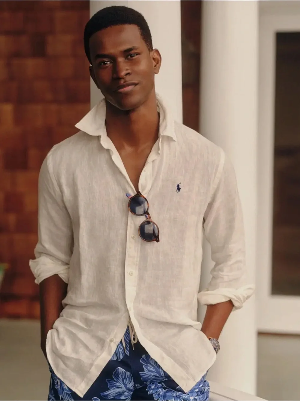 Polo by Ralph Lauren White Linen Button-Down Shirt with Navy Pony - Picture 2 of 3